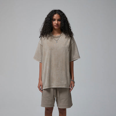 Women's Stone Wash Distressed Tee 8oz-INNBLAC