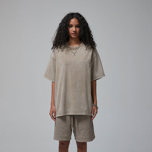 Women's Stone Wash Distressed Tee 8oz-INNBLAC