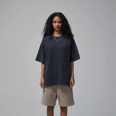 Women's Stone Wash Faded Distressed Tee 7.5oz-INNBLAC