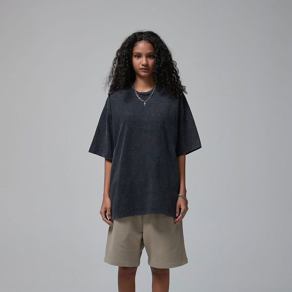Women's Stone Wash Faded Distressed Tee 7.5oz-INNBLAC