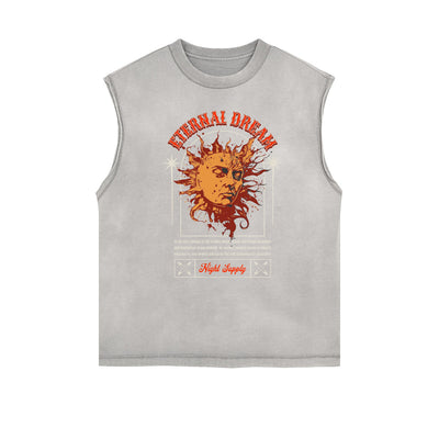 Distressed Sleeveless Summer Vacation Pattern Tee