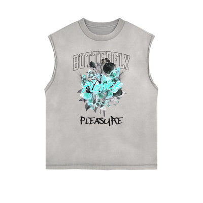 Distressed Sleeveless Summer Vacation Pattern Tee