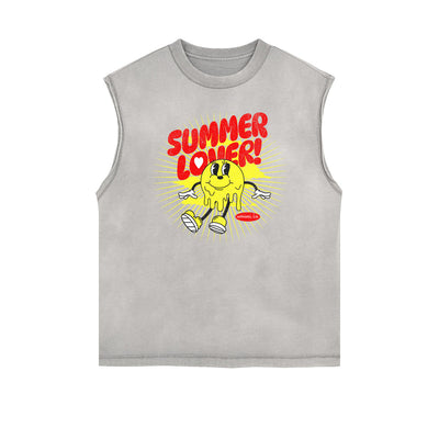 Distressed Sleeveless Summer Vacation Pattern Tee
