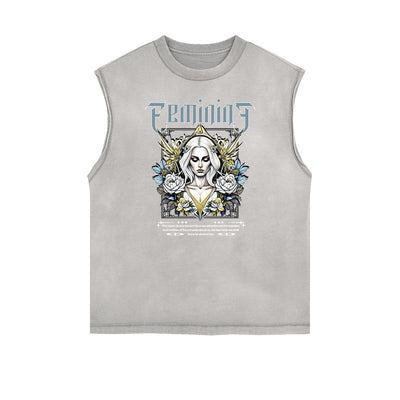 Distressed Sleeveless Blossom Graphic Tee