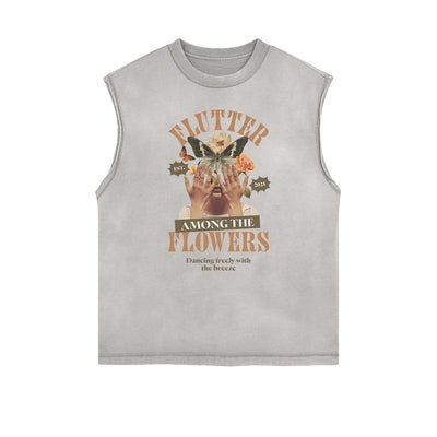 Distressed Sleeveless Blossom Graphic Tee