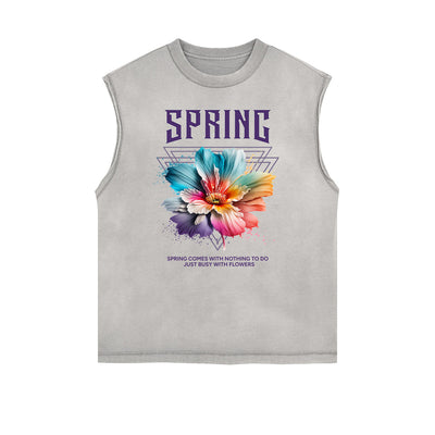 Distressed Sleeveless Blossom Graphic Tee