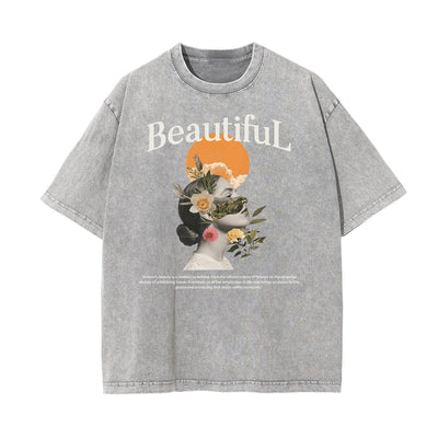 Washed Cotton Blossom Pattern Tee