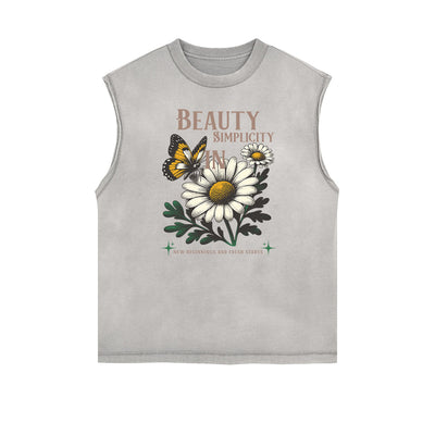 Distressed Sleeveless Blossom Graphic Tee