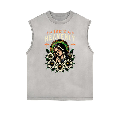 Distressed Sleeveless Blossom Graphic Tee