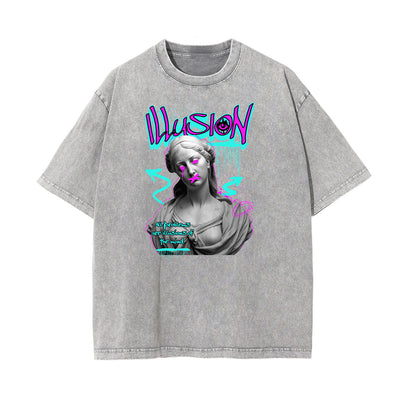Abstract Artistic Stone Wash Graphic Tee