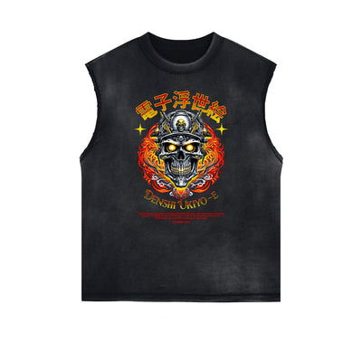 Distressed Sleeveless Japanese Ukiyo Pattern Tee