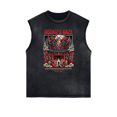 Distressed Sleeveless Japanese Ukiyo Pattern Tee