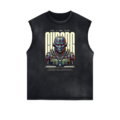 Distressed Sleeveless Sci-Fi & Futurism Pattern Tee