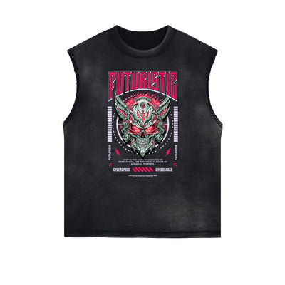 Distressed Sleeveless Sci-Fi & Futurism Pattern Tee