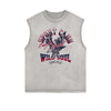 Retro Sporty Style Distressed Sleeveless Pattern Tee