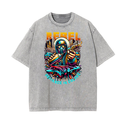 Stone Wash Graffiti Style Graphic Tee