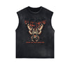 Distressed Sleeveless Asian Style Pattern Tee