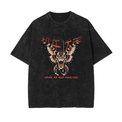 Washed Asian Style Graphic Cotton Tee