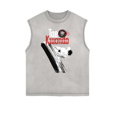 Frayed Edge Asian Style Graphic Tank Top