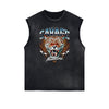 Distressed Sleeveless Asian Style Pattern Tee