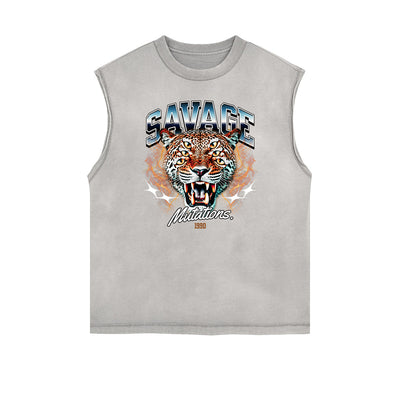 Frayed Edge Asian Style Graphic Tank Top