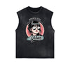 Distressed Sleeveless Asian Style Pattern Tee