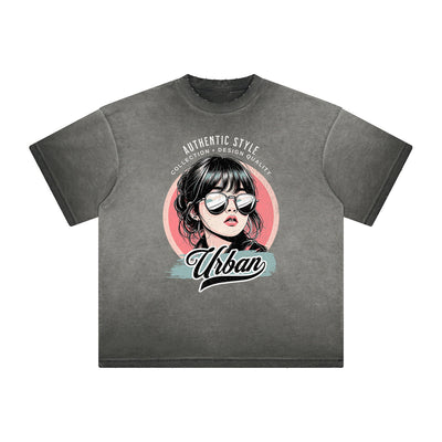 Thick Faded Asian Style Graphic T Shirt