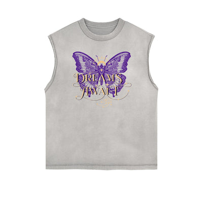 Frayed Edge Asian Style Graphic Tank Top