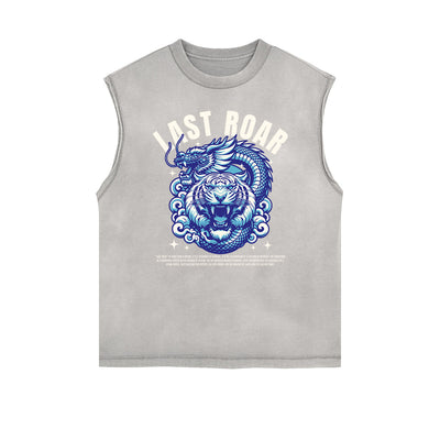 Frayed Edge Asian Style Graphic Tank Top