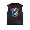 Distressed Sleeveless Asian Style Pattern Tee