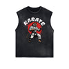 Distressed Sleeveless Asian Style Pattern Tee