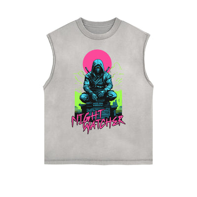 Frayed Edge Asian Style Graphic Tank Top