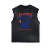 Distressed Sleeveless Asian Style Pattern Tee