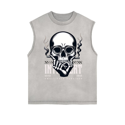 Distressed Sleeveless Skull Pattern Tee