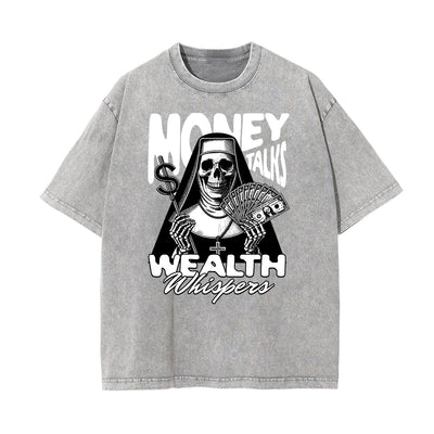 Stone Wash Skull Pattern T Shirt