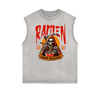 Distressed Sleeveless Skull Pattern Tee