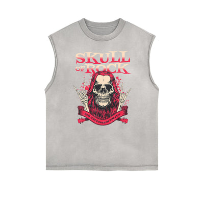 Distressed Sleeveless Rock Style Pattern Tee