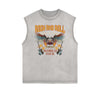 Distressed Sleeveless Rock Style Pattern Tee