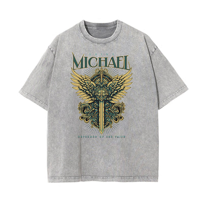Stone Wash Fallen Angel Pattern T Shirt