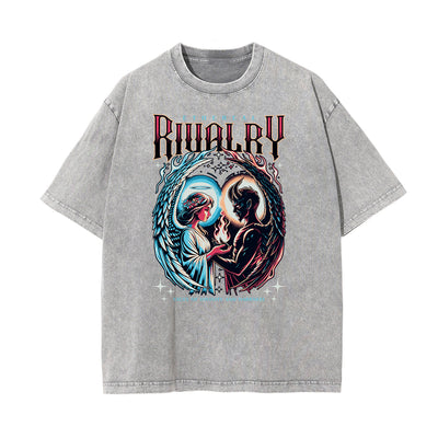 Stone Wash Fallen Angel Pattern T Shirt
