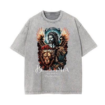 Stone Wash Fallen Angel Pattern T Shirt