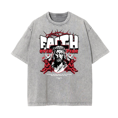 Stone Wash Fallen Angel Pattern T Shirt