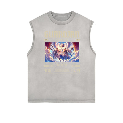 Distressed Sleeveless Fallen Angel Pattern Tee