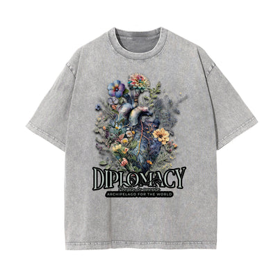 Stone Wash Floral Pattern T Shirt