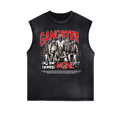 Frayed Edge Gangster Style Graphic Tank Top