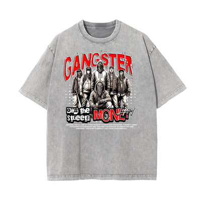 Washed Gangster Style Graphic Cotton Tee