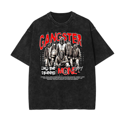 Stone Wash Gangster Style Pattern T Shirt
