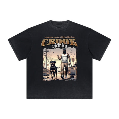 Thick Faded Gangster Style Graphic T Shirt