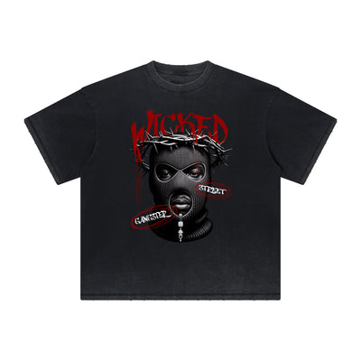 Thick Faded Gangster Style Graphic T Shirt