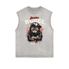 Distressed Sleeveless Gangster Style Pattern Tee